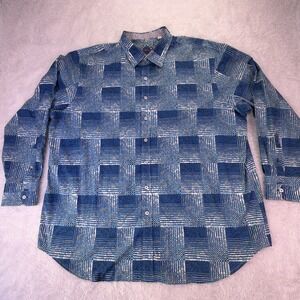 Robert Graham Men's 2XL Tall Blue Plaid & Paisley Long Sleeve Shirt Flip Cuff